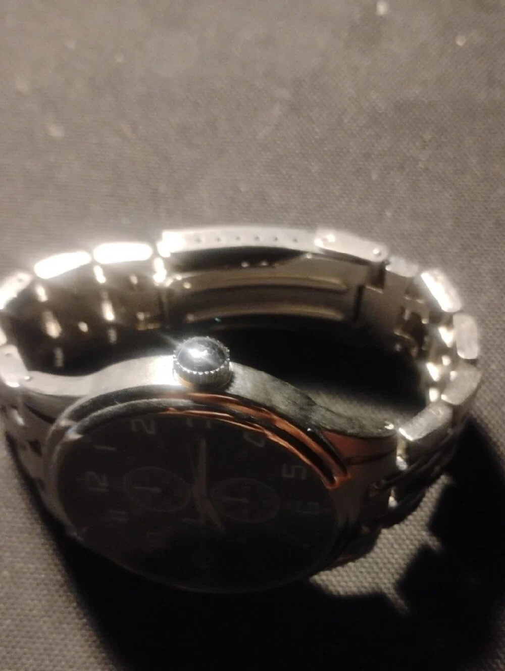 Men's Reilic Fossil Silver Stainless Steel Chronograph Watch with Black Dial